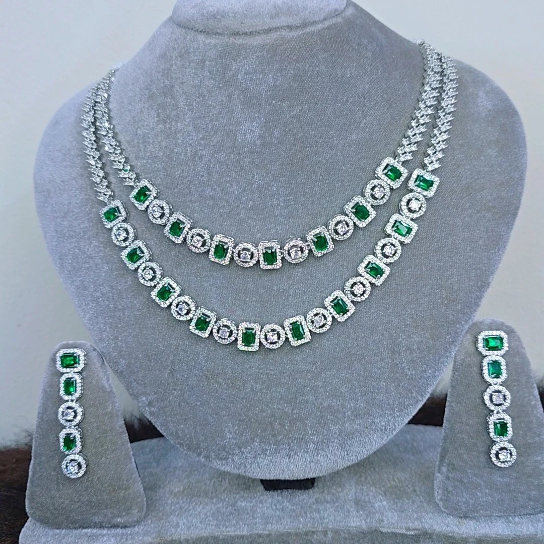 Green Original Double Layer Diamond Cut Jewelry Set অরিজিনাল ডায়মন্ড কাট জুয়েলারি সেট