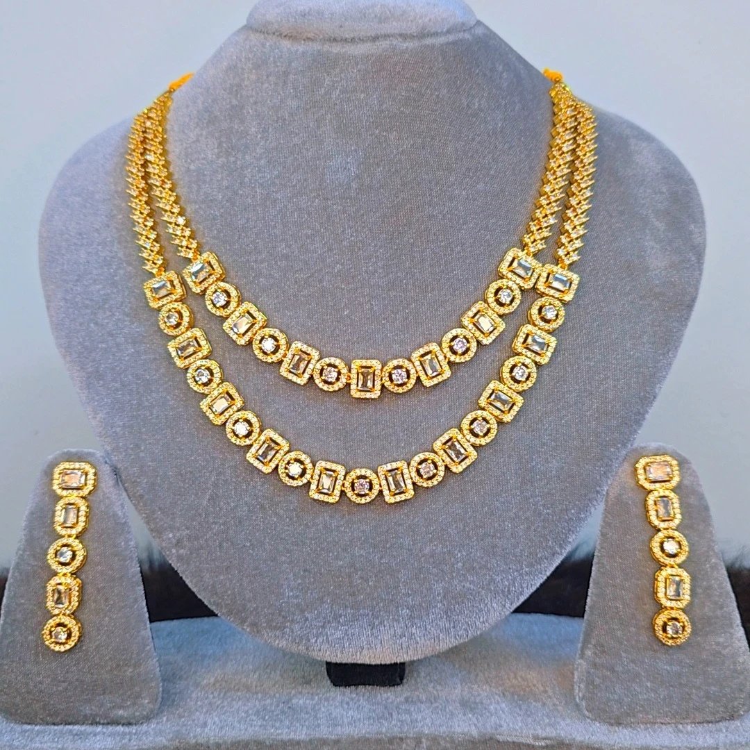 Golden White Original Double Layer Diamond Cut Jewelry Set অরিজিনাল ডায়মন্ড কাট জুয়েলারি সেট