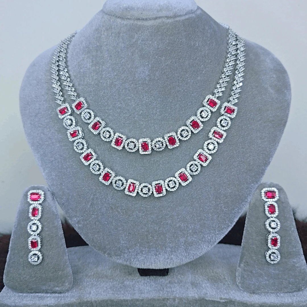 Red Original Double Layer Diamond Cut Jewelry Set অরিজিনাল ডায়মন্ড কাট জুয়েলারি সেট