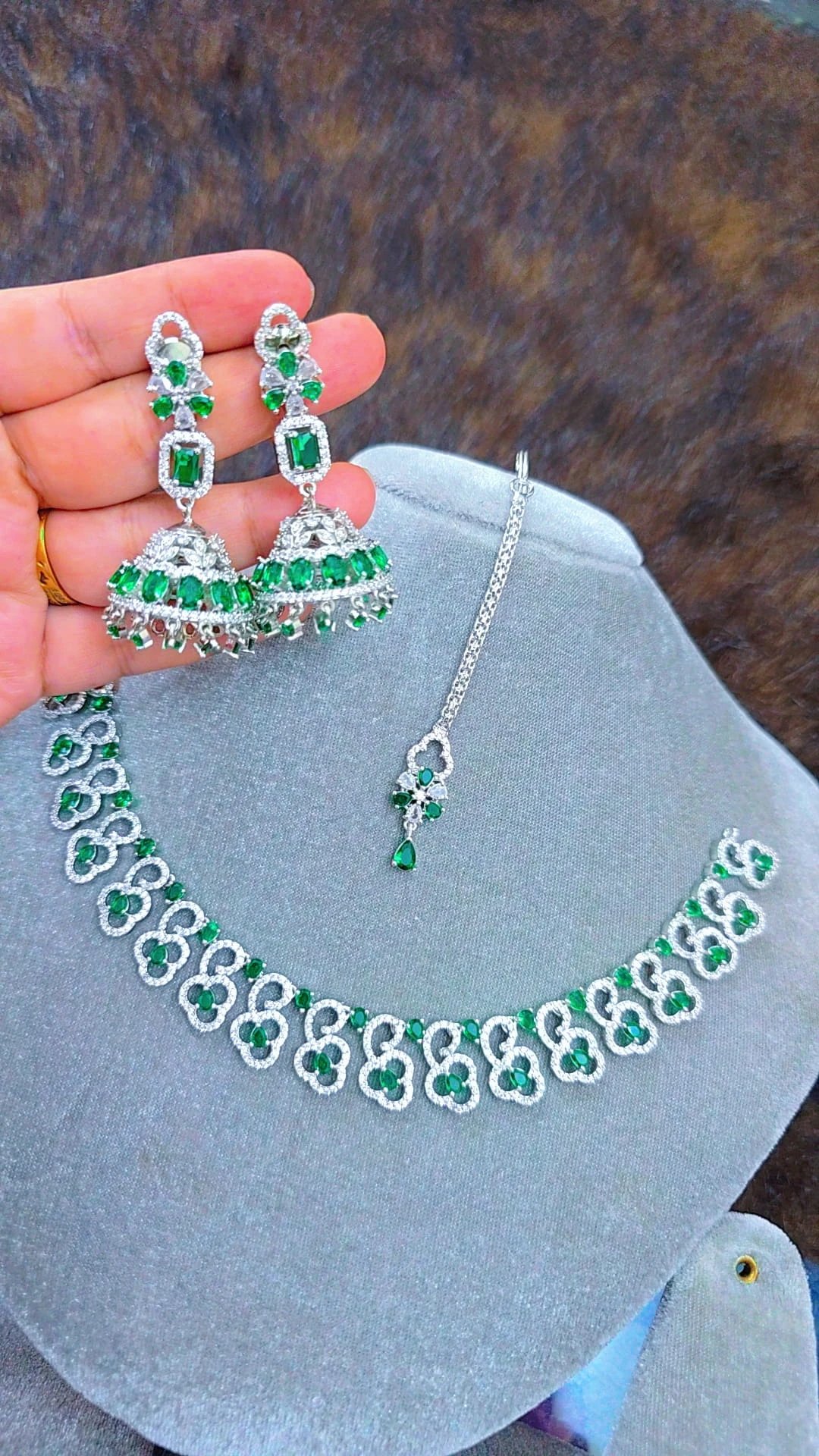 Green Jhumka Set Original Diamond Cut Jewelry  অরিজিনাল ডায়মন্ড কাট জুয়েলারি সেট