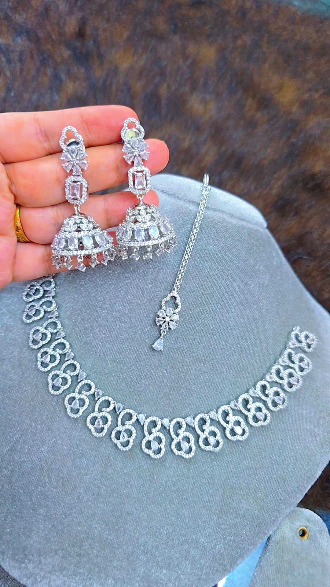 White Jhumka Set Original Diamond Cut Jewelry  অরিজিনাল ডায়মন্ড কাট জুয়েলারি সেট